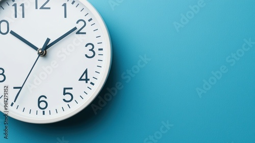 A modern wall clock displaying the time against a vibrant blue background, perfect for home or office decor.