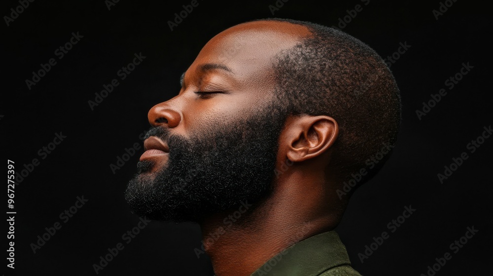 Obraz premium A man with a beard and a beard is looking at the camera. He is wearing a green shirt