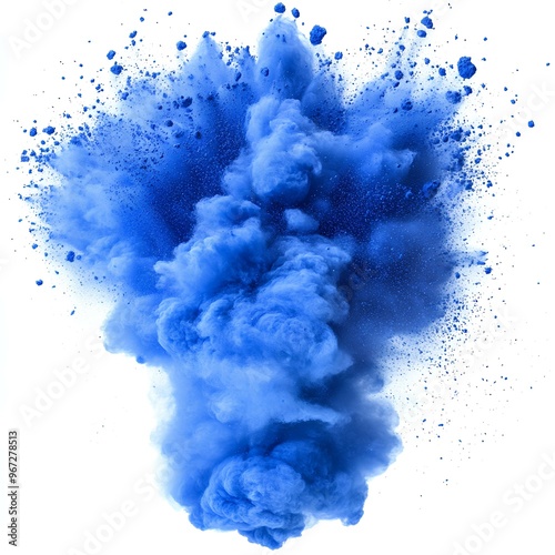 blue powder explosion isolated on white background with shadow