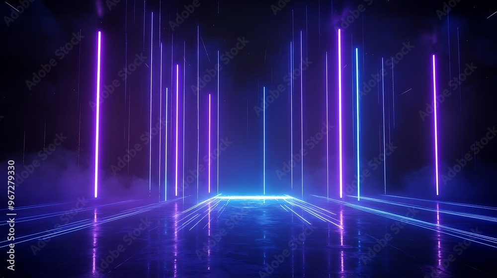 Vibrant neon lights fill a dark space, creating an energetic atmosphere perfect for futuristic themes and digital art. Stage for product presentation. Vibrant neon lights fill a dark space, creating an energetic atmosphere perfect for futuristic themes and digital art. Stage for product presentation.