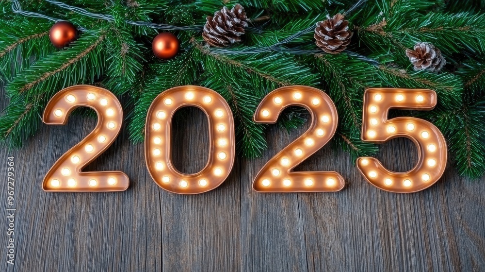 Celebrating New Year 2025 with glowing candles amidst festive decorations and a cozy wooden table setting Celebrating New Year 2025 with glowing candles amidst festive decorations and a cozy wooden table setting