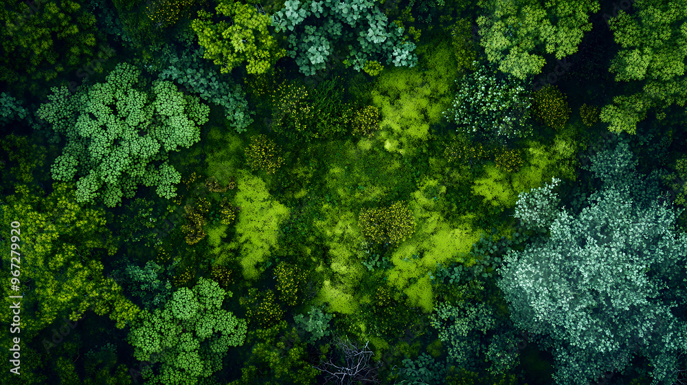 Overhead view of a dense mossy landscape, capturing the natural textures and varying hues of green as the moss spreads across the forest floor Overhead view of a dense mossy landscape, capturing the natural textures and varying hues of green as the moss spreads across the forest floor