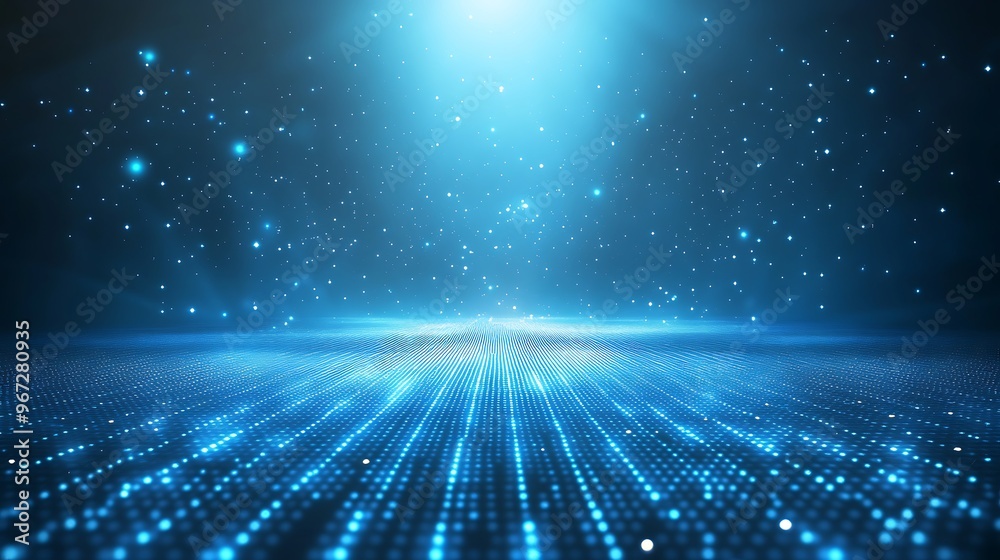 A captivating blue digital landscape with glowing particles and light beams, perfect for backgrounds or technology themes. A captivating blue digital landscape with glowing particles and light beams, perfect for backgrounds or technology themes.