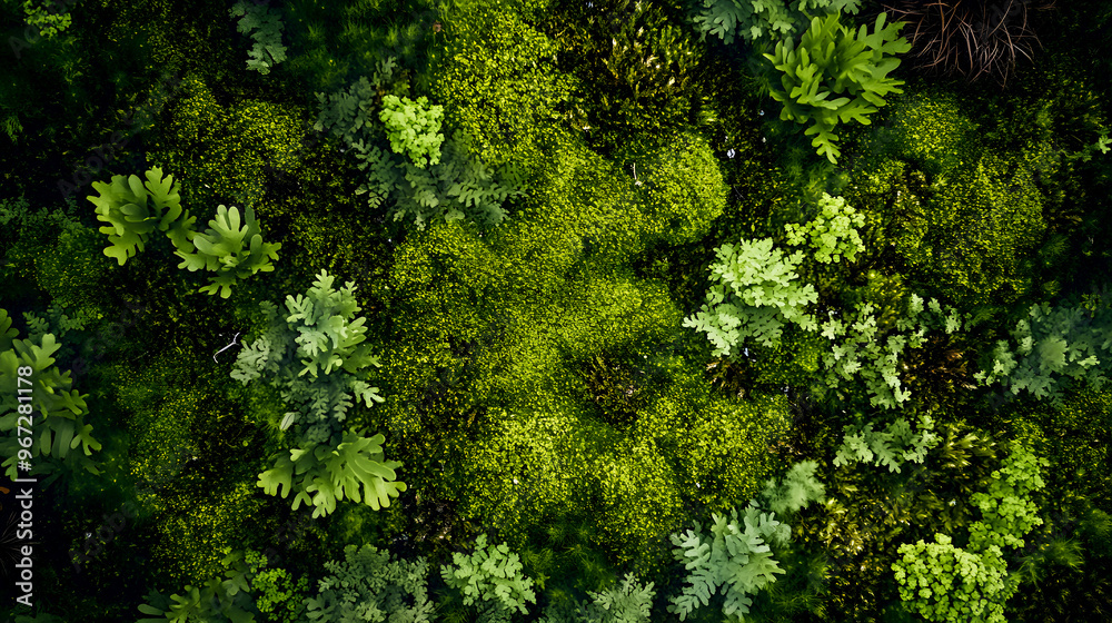 overhead view of green moss, with organic, flowing patterns and rich textures capturing the essence of natural growth in a forest overhead view of green moss, with organic, flowing patterns and rich textures capturing the essence of natural growth in a forest