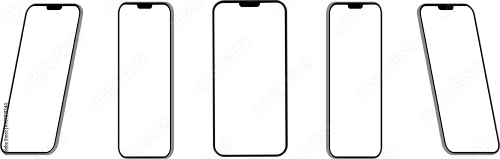 3D rendering of mockups smartphones with transparent screen on transparent background. Smartphone mockup collection. Smartphones screen can be used for commercial advertising. Vector EPS 10