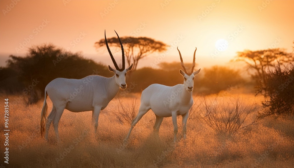 Fototapeta premium Graceful antelope couple at sunrise in the savannah