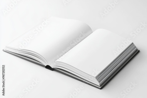 A horizontal format landscape hardcover brochure, book or catalog mockup is isolated on a soft gray background. Illustration in 3D.