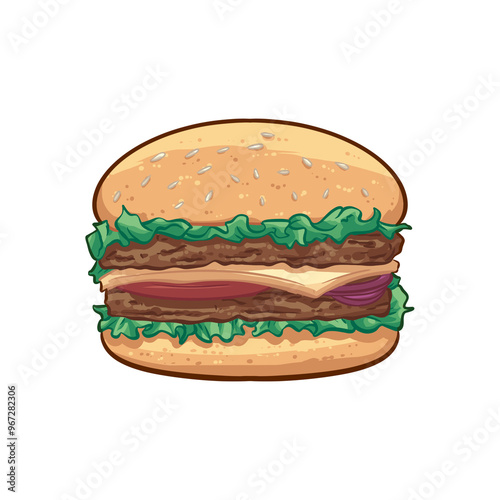 Burger Vector Drawing, Chesse Burger, Sandwich