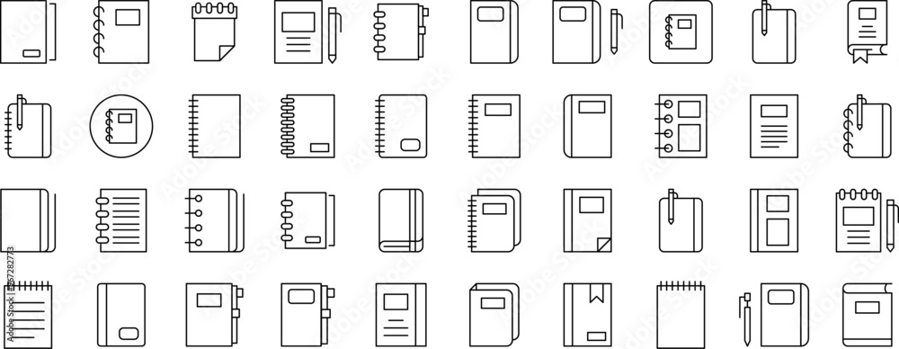 Notebook Icon Set for UI, Placards, Books, Apps. Editable Stroke. Suitable for Web Sites, Books, Cards, Apps Notebook Icon Set for UI, Placards, Books, Apps. Editable Stroke. Suitable for Web Sites, Books, Cards, Apps