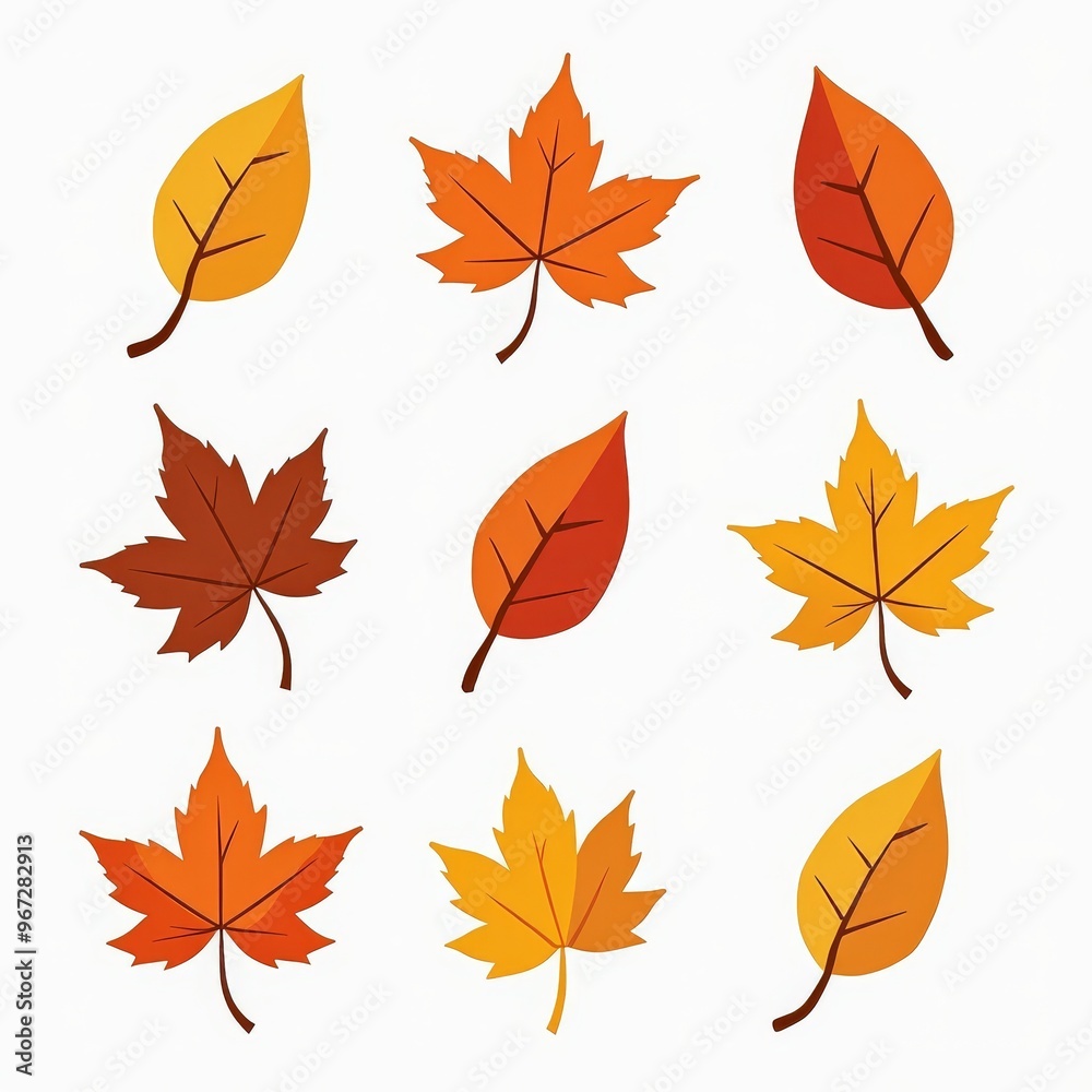 Naklejka premium Colorful Autumn Leaves Illustration with Vibrant Fall Foliage on White Background