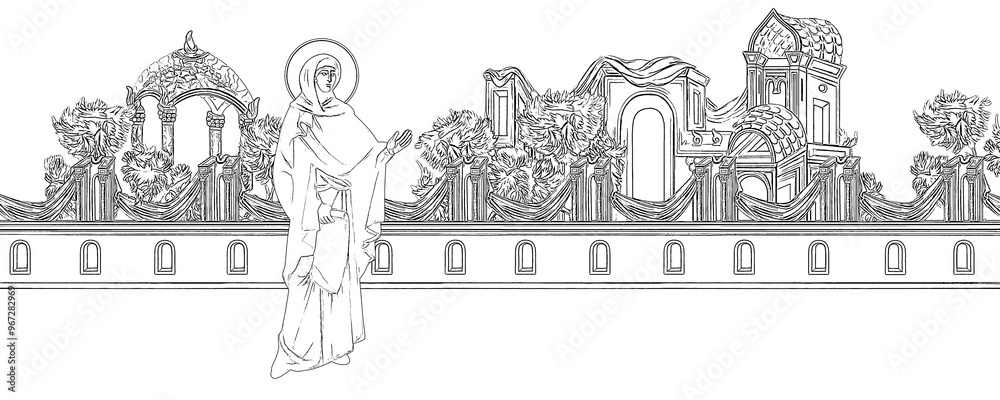 Obraz premium Anna the Prophetess. Coloring Christian page in Byzantine style