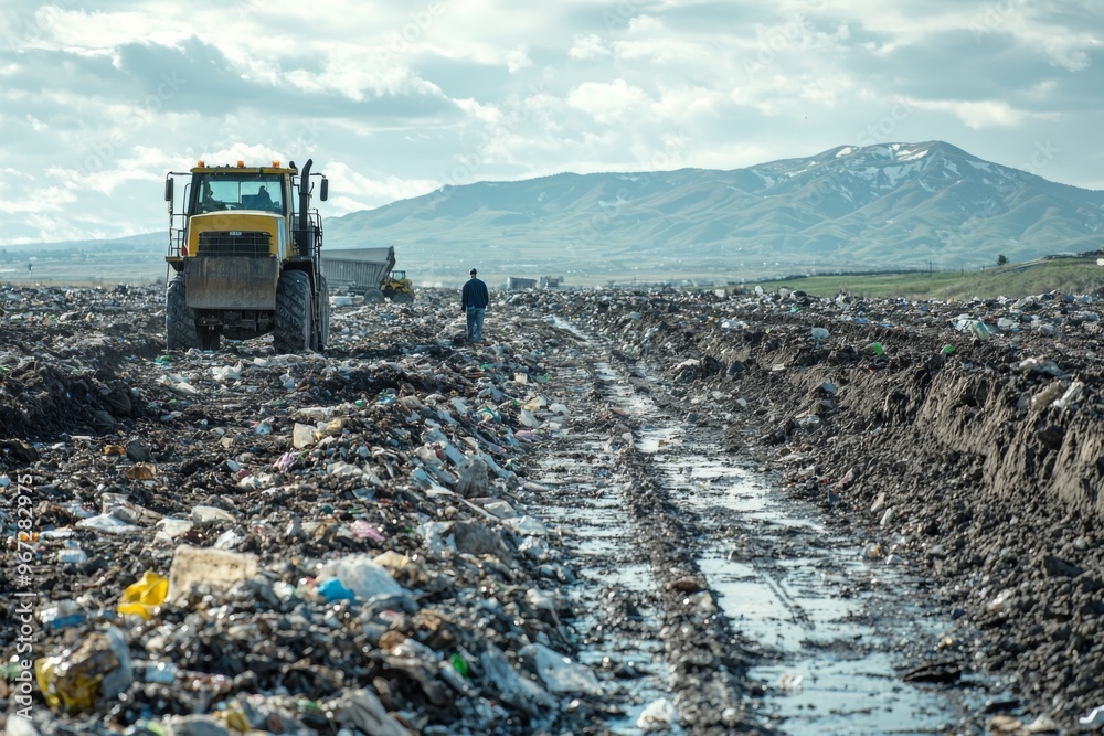 Waste landfill illustration created with Generative AI Waste landfill illustration created with Generative AI