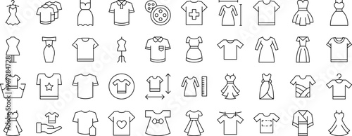 Dresses and T Shirts Outline Simple Linear Image Collection. Editable Stroke. Suitable for Web Sites, Books, Cards, Apps
