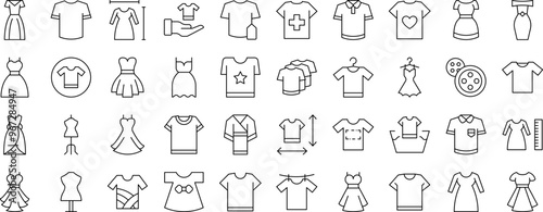 Dresses and T Shirts Bundle of Thin Icons. Editable Stroke. Suitable for Web Sites, Books, Cards, Apps
