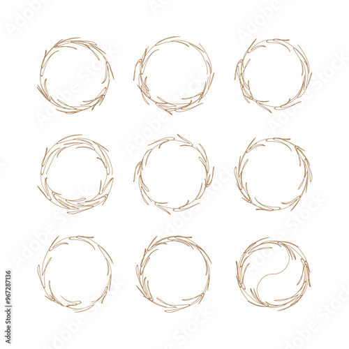 Artistic circle frame plant decorative isolated vector illustration.