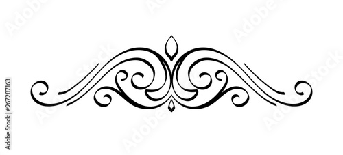 Vintage frame element. Traditional pattern and ornament. Retro swirl and vignette. Victorian ancient style. Poster or banner. Linear vector illustration