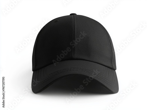Isolated black baseball cap with clipping path on white background.