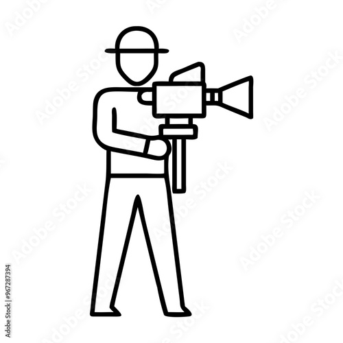 Outline figure of videographer holding camera on white background