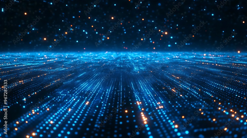 Fototapeta premium A mesmerizing blue landscape of glowing digital particles creating a futuristic atmosphere of technology and innovation.