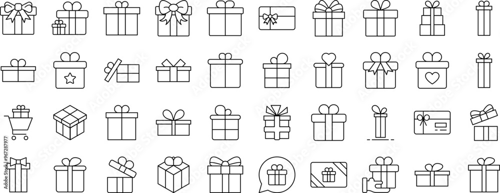 Giftbox, Box for Presents Set of Thin Icons. Editable Stroke. Suitable for Web Sites, Books, Cards, Apps Giftbox, Box for Presents Set of Thin Icons. Editable Stroke. Suitable for Web Sites, Books, Cards, Apps