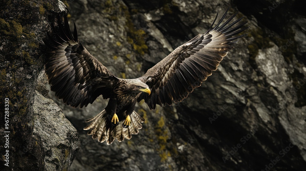 Fototapeta premium the eagle spread its wings and jumped off the cliff