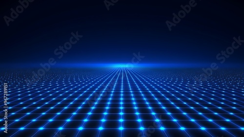 Wallpaper Mural A mesmerizing digital landscape featuring a blue glowing grid on a dark background, ideal for technology and futuristic themes. Torontodigital.ca