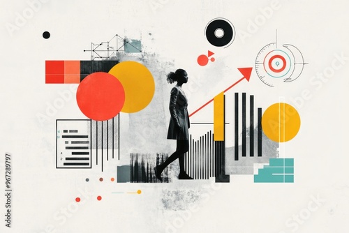 Abstract Geometric Collage Illustrating Modern Business Growth and Technology Concepts - Ideal for Posters and Design Projects