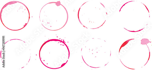 Wine glass traces, red stains and drops of wine, circle marks. Set of different prints for winery, classes and wine tasting design