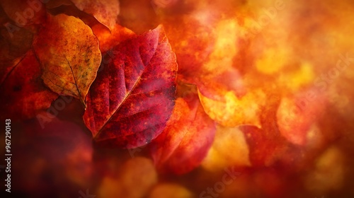 Vibrant Red Leaves Against a Warm Colorful Background Capturing the Essence of Autumn