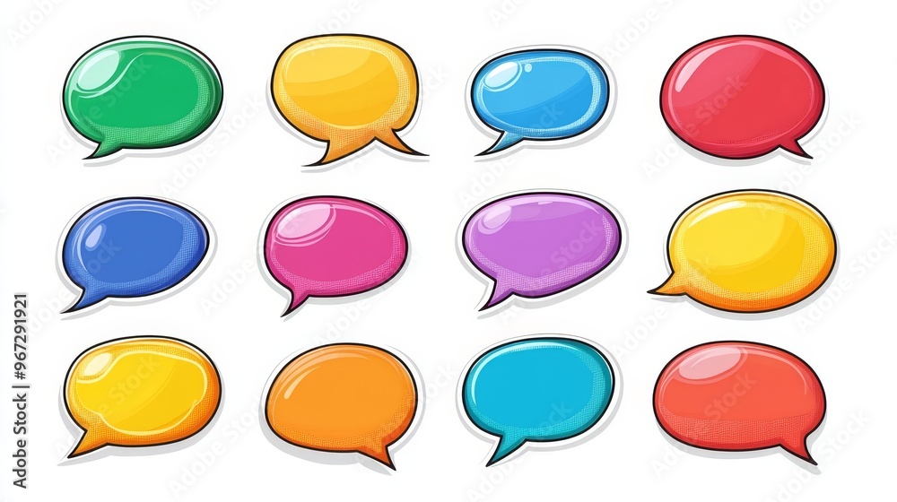 A set of colorful speech bubbles with different colors and sizes A set of colorful speech bubbles with different colors and sizes