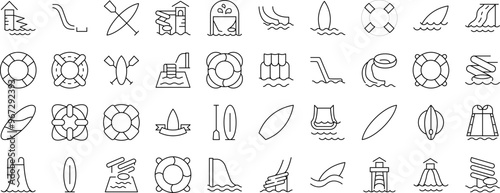 Lifeline and Water Slide Pack of Thin Icons. Editable Stroke. Suitable for Web Sites, Books, Cards, Apps