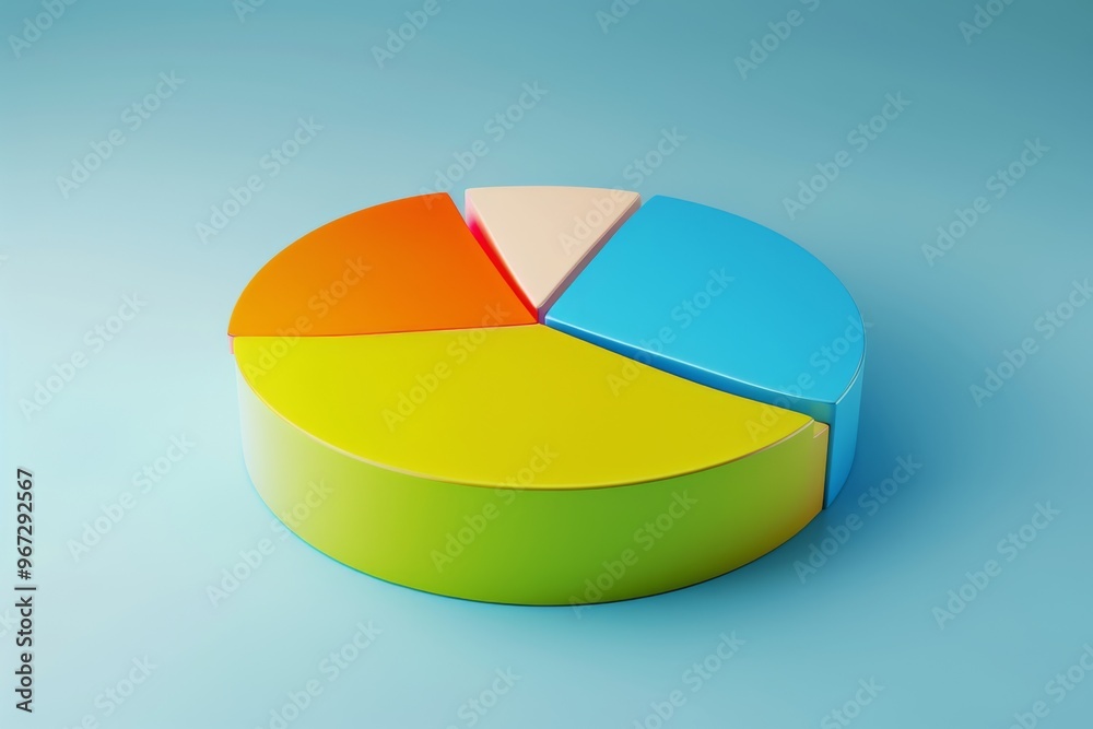 A stylish 3D pie chart with vibrant sections set against a bright blue background, visually representing data distribution in a dynamic and engaging way. A stylish 3D pie chart with vibrant sections set against a bright blue background, visually representing data distribution in a dynamic and engaging way.