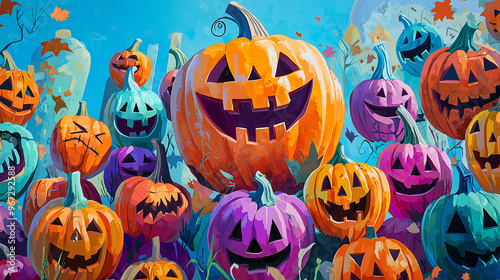 Halloween Harvest: A Colorful Array of Spooky Pumpkins