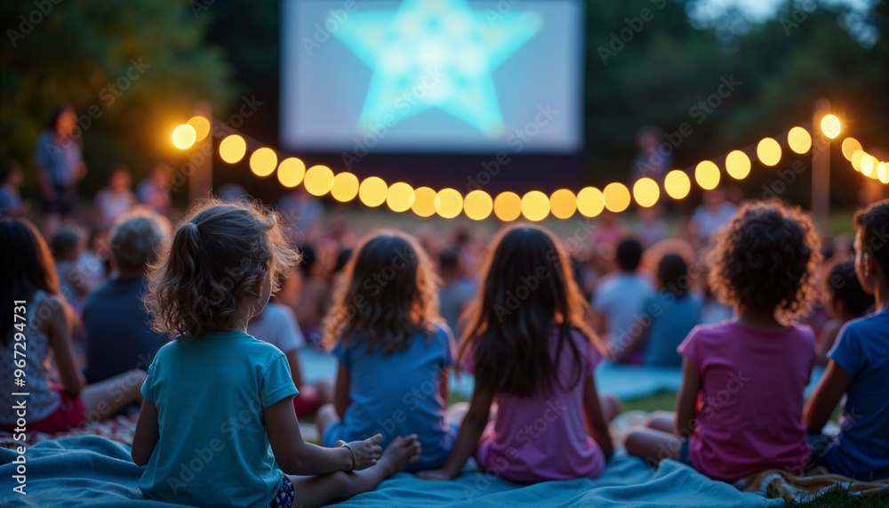 A diverse group of families enjoys an outdoor movie night, with excited children in the foreground and families on blankets in the blurred background, capturing the essence of stargazing.
A diverse group of families enjoys an outdoor movie night, with excited children in the foreground and families on blankets in the blurred background, capturing the essence of stargazing.