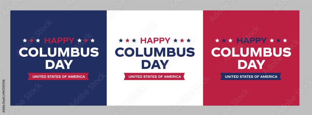 Fototapeta premium Happy Columbus Day Logo, Banner with USA Flag. America Flag Colors, Celebrate Christopher Columbus Discover America Vector Illustration.