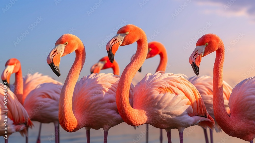 Fototapeta premium A photo of a group of flamingos