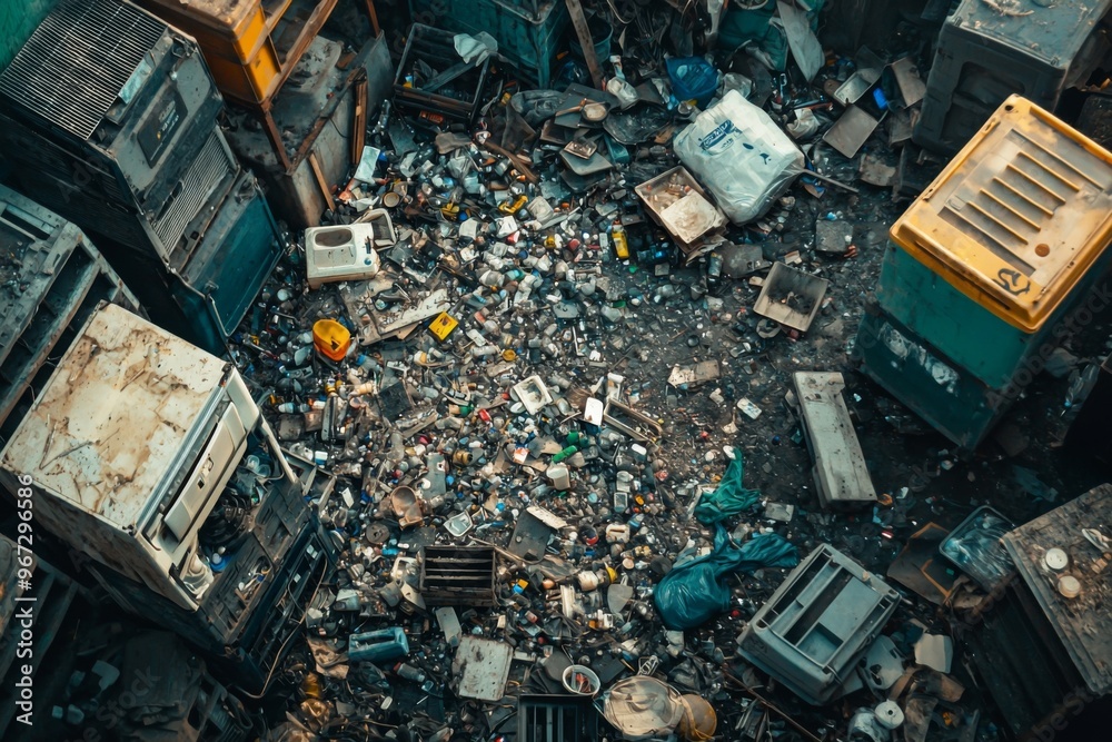 Waste landfill illustration created with Generative AI Waste landfill illustration created with Generative AI