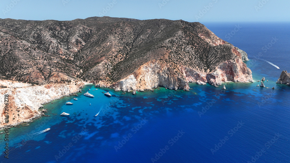 Φωτογραφία Aerial drone photo of paradise blue bay of uninhabited island of Polyaigos with