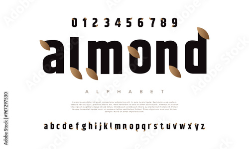 Almond creative modern geometric urban alphabet font. Digital abstract futuristic, game, techno, robot, music, logo, sport, minimal technology typography. Simple numeric vector illustration