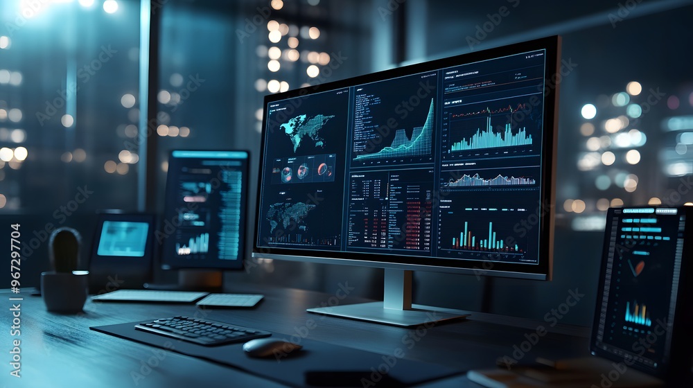 Digital dashboard displaying real-time effects of economic policy changes on small businesses, concept of targeted economic support