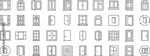 Exterior Icon Collection. Contains Icons of Doors and Windows that Can Be Used for Design of Cards, Posts, Apps, Web Sites