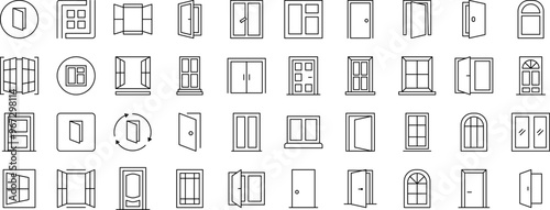 Exterior Icon Bundle. Contains Icons of Doors and Windows that Can Be Used for Design of Cards, Posts, Apps, Web Sites