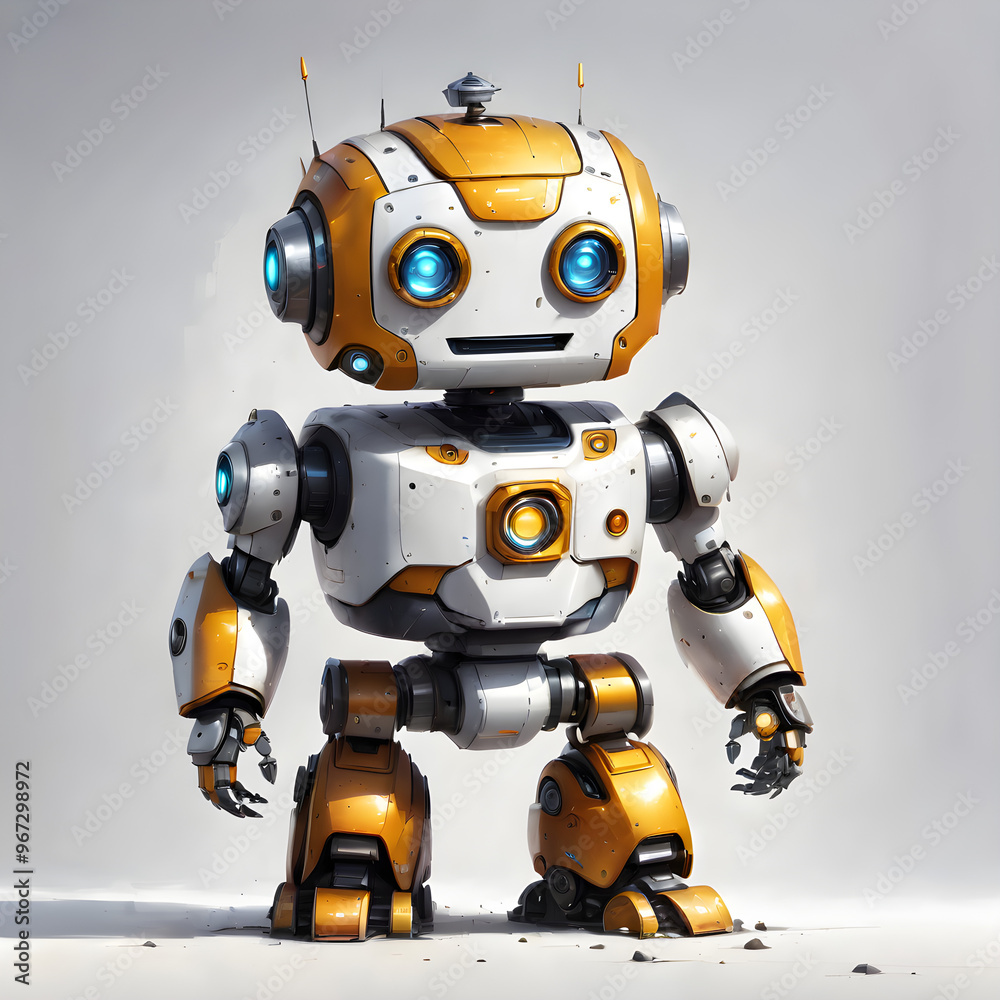 A 3D render of a futuristic robot toy with articulated hands, showcasing advanced robotic technology A 3D render of a futuristic robot toy with articulated hands, showcasing advanced robotic technology