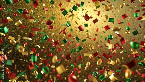 Metallic Holiday Confetti background  in Gold, Red, and Green