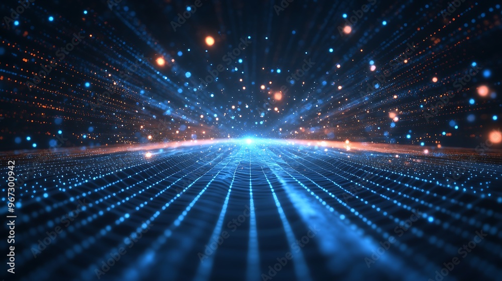 A stunning visual of abstract data streams, illuminated by bright blue and orange lights, creating a futuristic atmosphere. A stunning visual of abstract data streams, illuminated by bright blue and orange lights, creating a futuristic atmosphere.