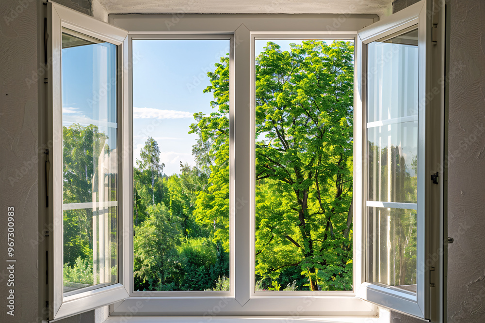 Fototapeta premium open window with garden view