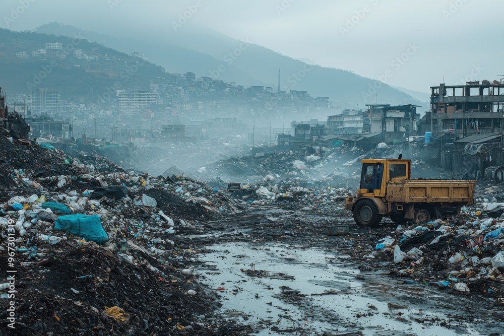 Waste landfill illustration created with Generative AI Waste landfill illustration created with Generative AI