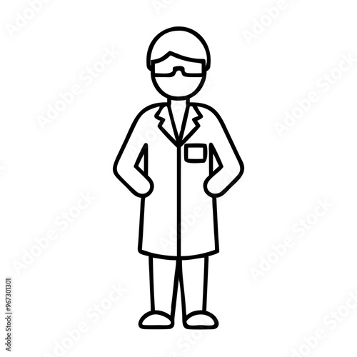 Outline figure of scientist with lab coat on white background