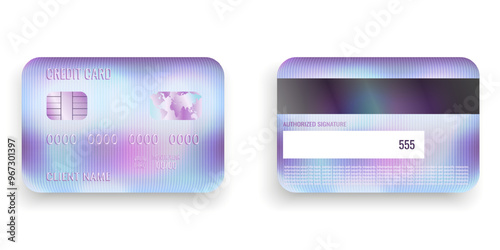 Gredit bank card template design with trendy ribbed Glass texture background. Debit card isolated transparent background. Vector illustration for banking banner poster web design.