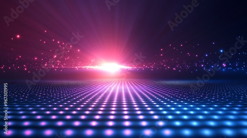 A vibrant abstract background featuring glowing lights and a mesmerizing grid pattern, perfect for digital themes and designs.